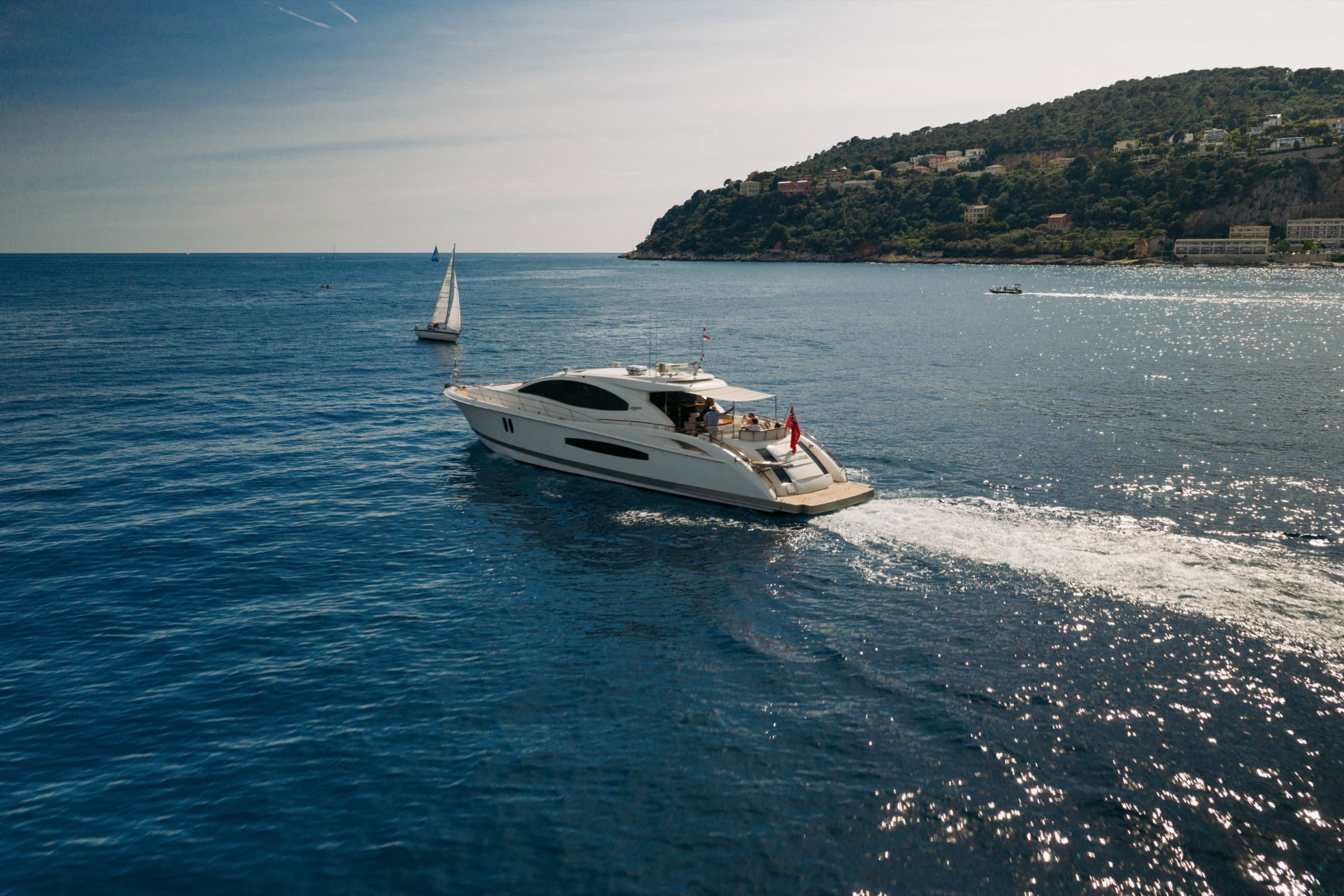 Sans Regret cruising the French Riviera, drone view
